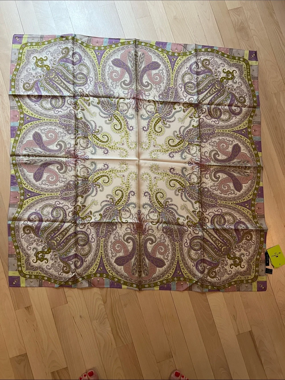 Etro Silk Paisley Scarf in Lavender, Olive & Cream